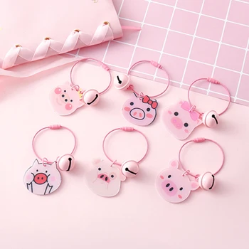 

100pcs/Lot Pink Cartoon Pig Keychain Cute Bell Key Chain Bowknot Animal Keychains