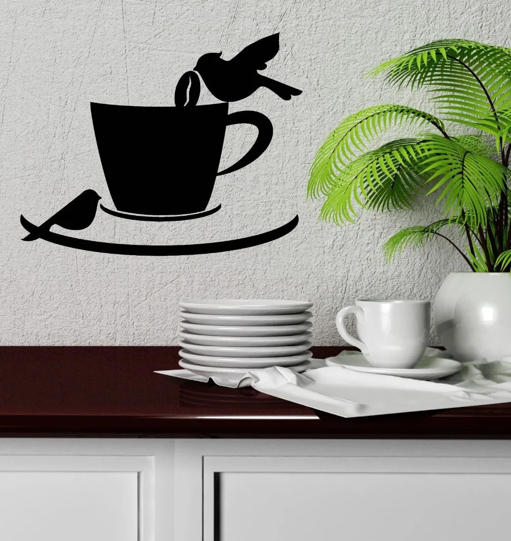 Wall Decal Birds Coffee Shop Cup Cafe Kitchen Decor Vinyl Stickersin
