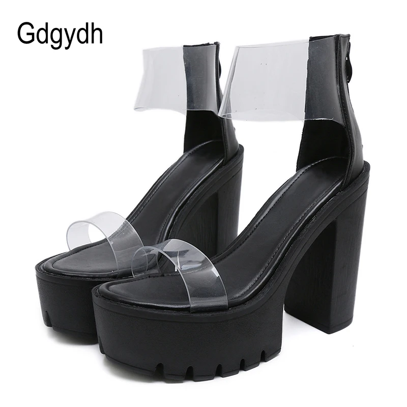 

Gdgydh Wholesale 2018 New Summer PVC Jelly Sandals Women Sexy Open Toe Zipper Design High Heels Platform Women Shoes For Party