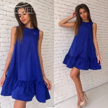 SHIBEVER Women Summer Dress Ruffle Casual Cocktail Party Dresses Fashion Sleeveless Sexy Beach Solid Plus Size Dresses 2017 LD57