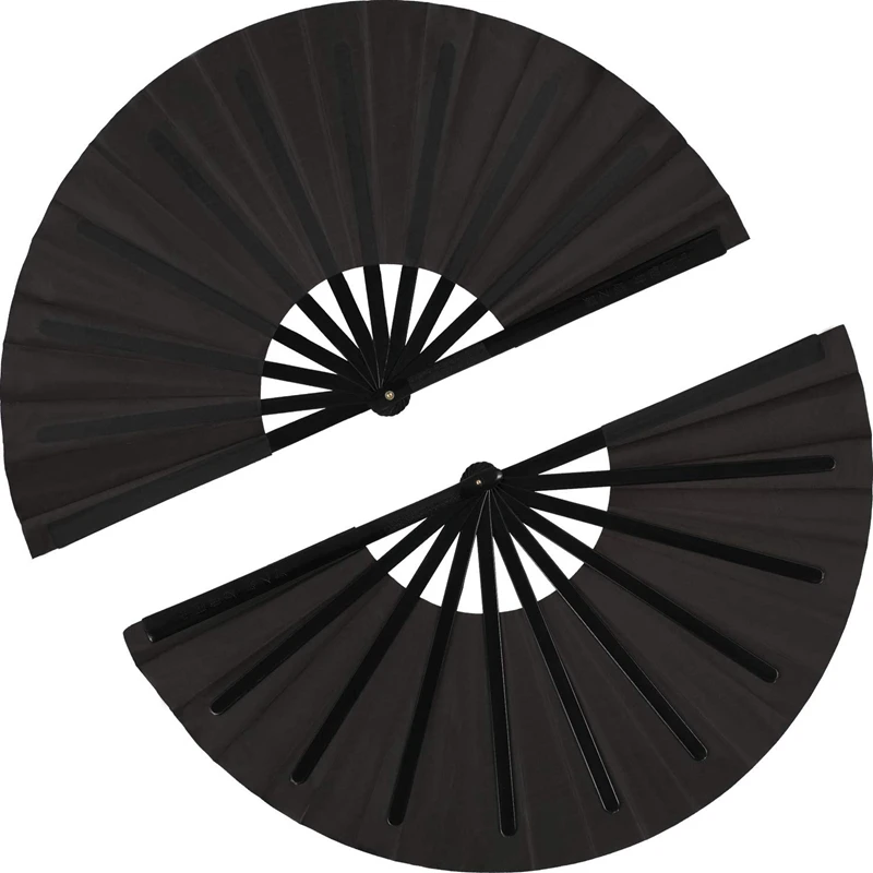 

Hot Sale 2 Pieces Large Folding Fan Nylon Cloth Handheld Folding Fan Chinese Kung Fu Tai Chi Fan Black Decoration Fold Hand Fa