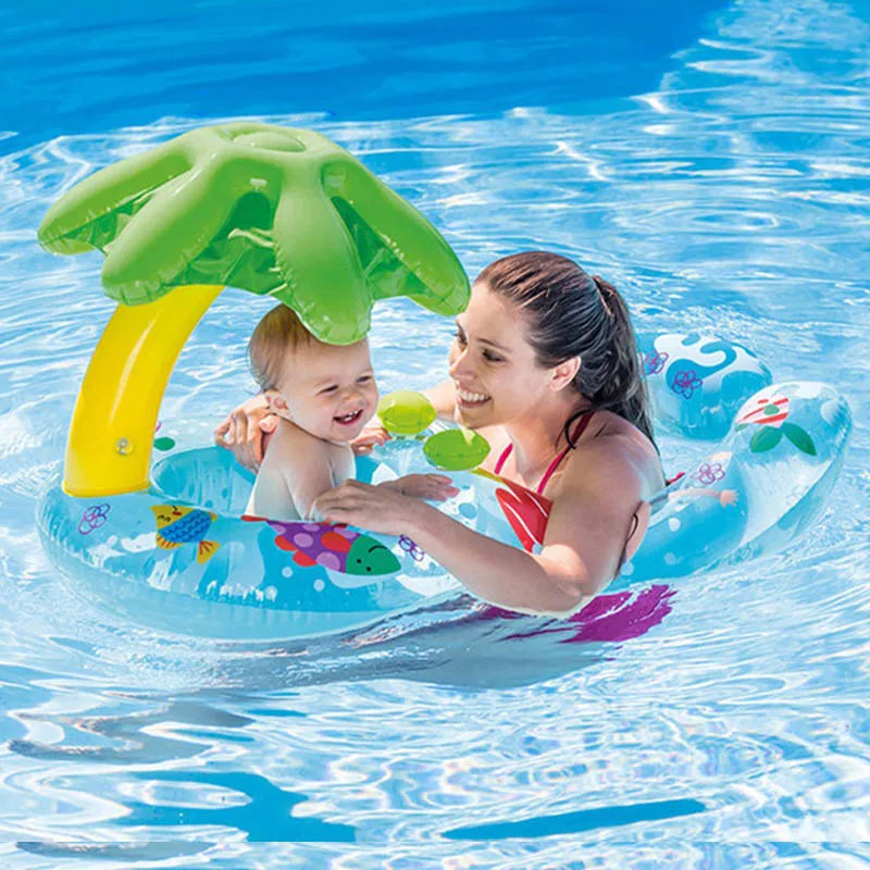 

Inflatable Kids Mother Swimming Circle Ring Baby Bathing Seat Boat With Sunshade Cover Floating Toy Child Beach Pool Accessories