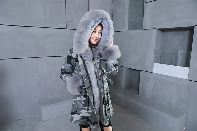 Новое модное женское пальто с мехом лисы Парка уличная мода Длинная куртка с мехом Горячий стиль