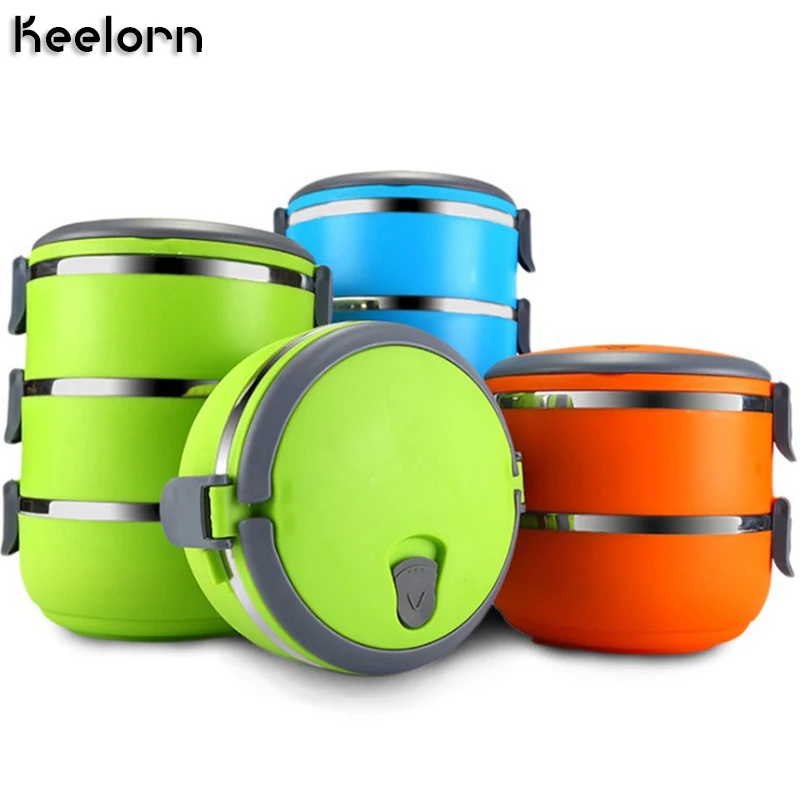 

Keelorn 1400ml Double Lunch Box Dispoable Microwavable Candy Stainless Steel Leakproof Thermal Insulation Round Lunch Boxes