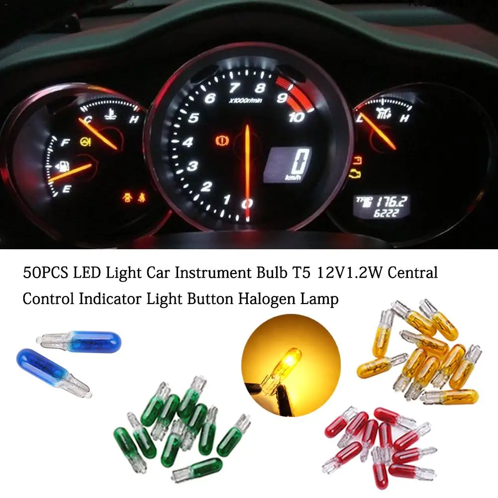 

50 Pcs LED Light Car Dashboard Led Lights Instrument Bulb T5 12V1.2W Central Control Indicator Light Button Halogen Mini Lamp