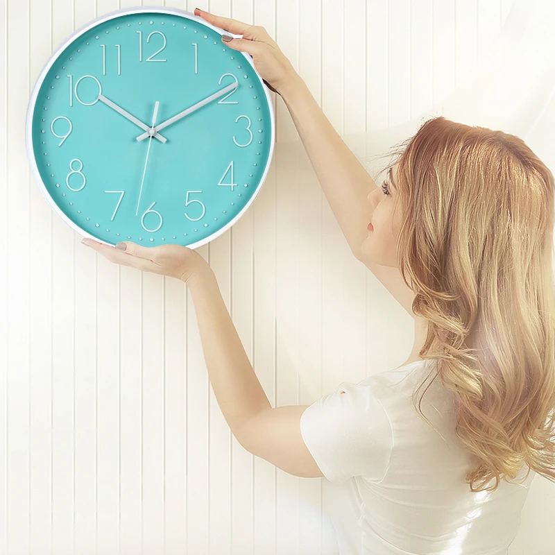 

12 inch Modern Simple Wall Clock Non-Ticking Silent Sweep Round Home Decorative Solid Color Wall Clock with Arabic Numerals