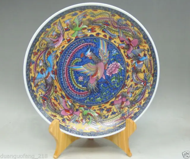 

Chinese famille rose porcelain glaze hand-painting 8 Phoenix Plate