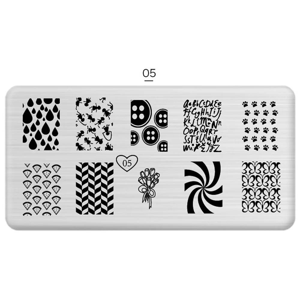 1 Pcs Nail Art Stamp 24 Styles Stamping Image Plate 6*12cm Stainless Steel Nail Template Manicure Stencil Tools - Цвет: 05