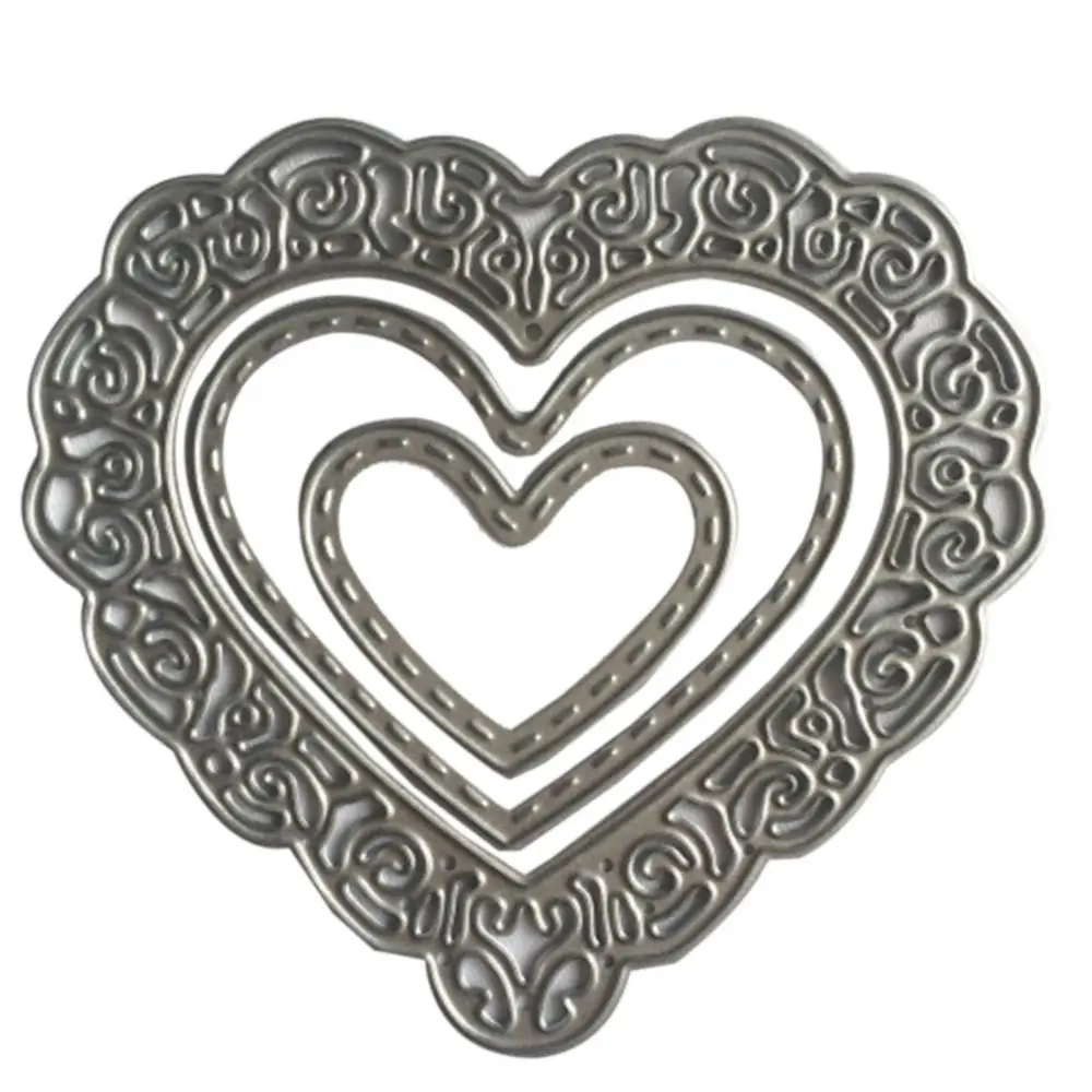 

85X79/57X45/37X29MM Three Heart Frame Scrapbooking Greeting Card Hollow Metal Cutting Dies Stencil Frame Embossing Template DIY