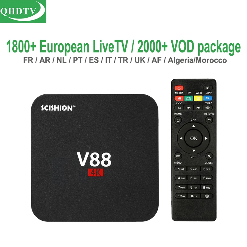 Cheap 4K Android TV Box V88 With QHDTV French Abonnement Morocco