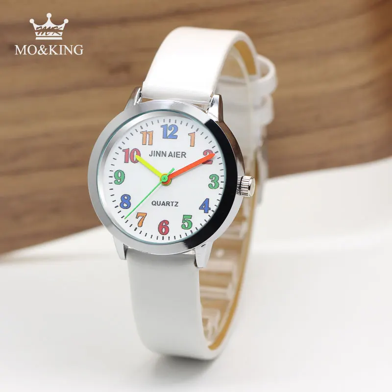 MK MO KING Радуга Цифровые кварцевые часы девочка мальчик кожа часы Мода Мультфильм красный детское платье подарок reloj часы спортивные часы A1 - Цвет: Белый