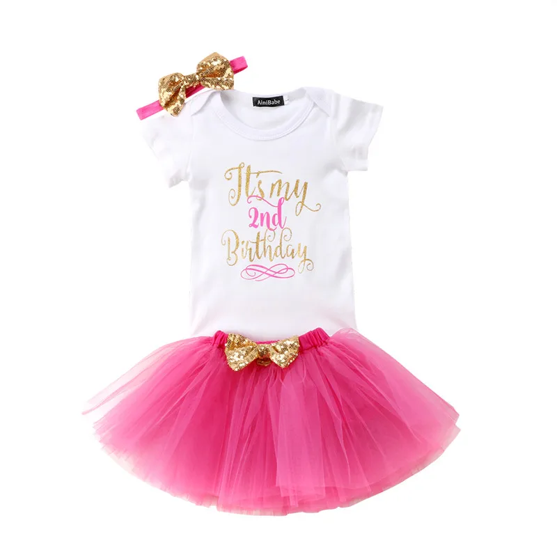 Baby Girls Clothes Set Toddler Kids Birthday Princess Short Sleeve ...