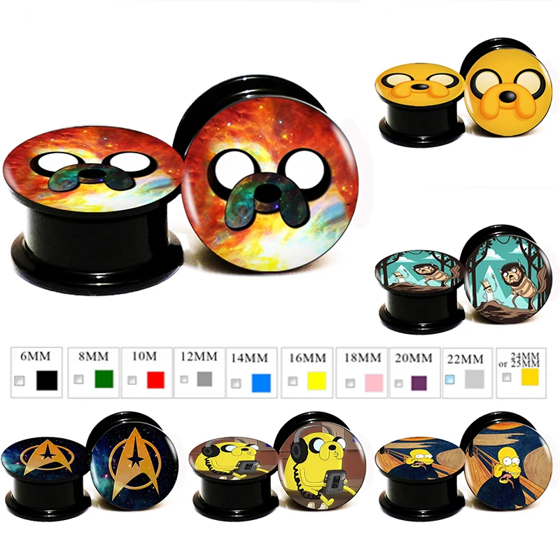 2pcs/Lot 6MM-25MM Adventure Time Black Acrylic Screw Fit Ear Plugs Flesh Tunnel Gauges Expander Stretcher 0G-1'' 10MM 00g |
