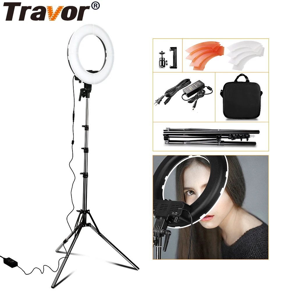  TRAVOR RL-12 196 LED 45W LED Ring Light Dimmable Ringlight 3200K 5500K Photography Ring Light Lamp  - 32827694307