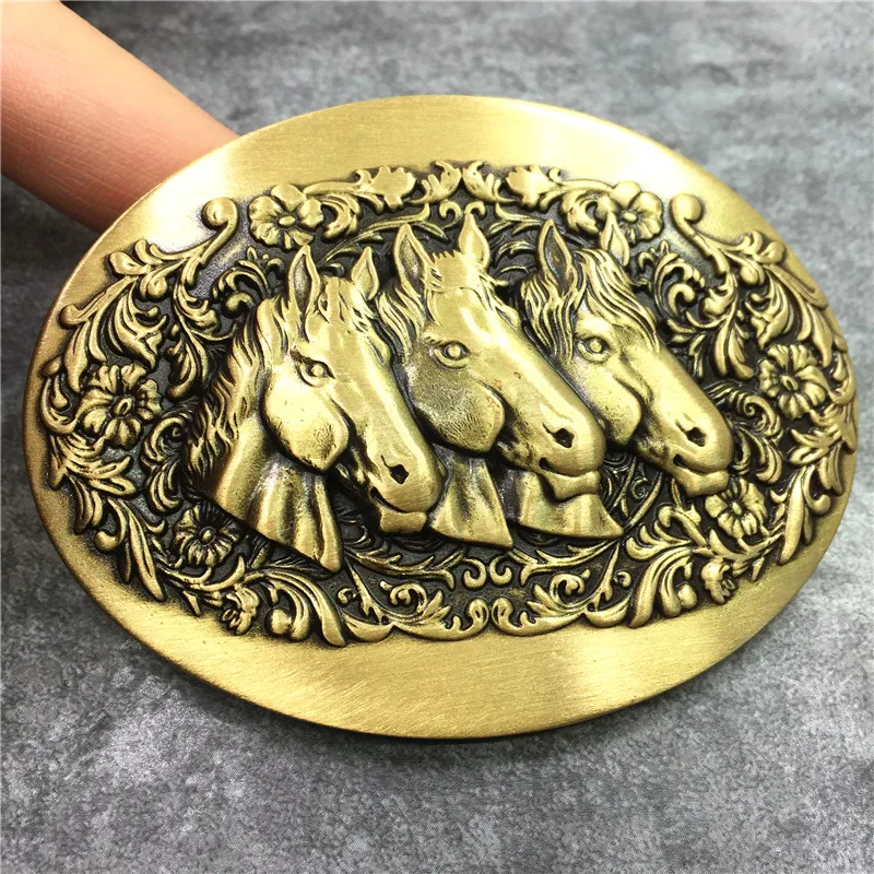 Three Horse Head Belt Brass Buckle (3)