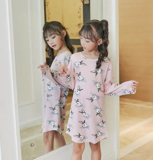 Retail Spring Autumn Big girls Nightgowns Pajamas kids long sleeved nightdress cute cartoon child female baby sleeping Underwear