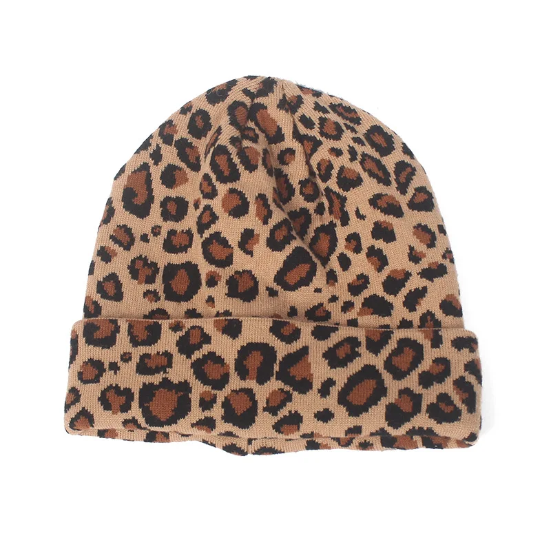 Женская осенняя и зимняя шапка, новая корейская мода, леопардовая шерстяная шапка, Повседневная дикая двойная теплая вязаная шапка