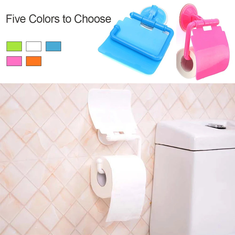 Прикрепляемый к стене, пластиковый держатель для туалетной бумаги на присоске для ванной комнаты с крышкой аксессуары для ванной комнаты