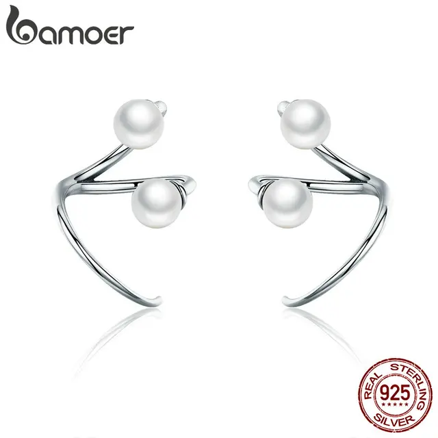 Bamoer 100 925 Sterling Silver Earrings Elegant Imitation Pearl Bamoer 100 925 Sterling Silver Earrings Elegant Imitation Pearl Stud For Women Jewelry