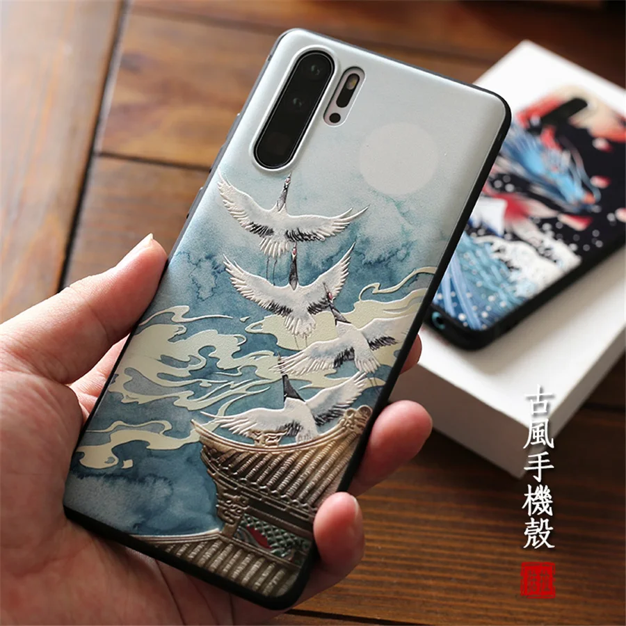 Отличный рельефный чехол для телефона huawei P30 чехол Kanagawa Waves Carp Cranes 3D гигантский рельефный чехол для huawei P30 Pro