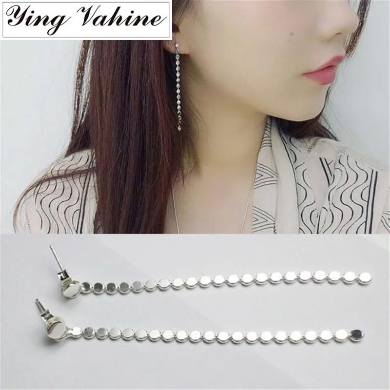 

925 Sterling Silver Jewelry Fashion Design Flat Beads Tassel Drop Earrings for Women pendientes mujer moda 2018