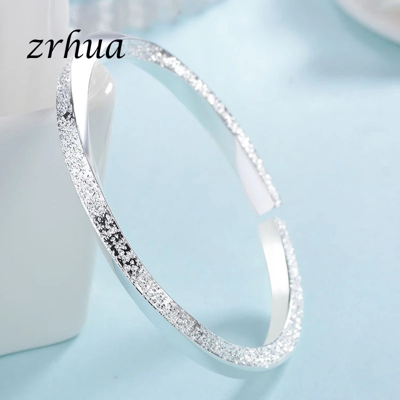 ZRHUA 925 пробы с украшениями в виде серебристых кристаллов Для женщин Браслеты браслеты дружбы Мода Открытые Браслеты манжетного типа стиль для Для женщин подарок на день рождения
