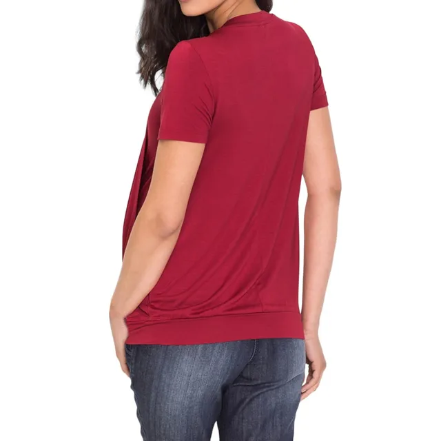 Women’s Solid Color Maternity T-Shirt Soft Comfortable Nursing Wrap Top Solid Wrinkled Double Layer Pregnant Blouse T-Shirt