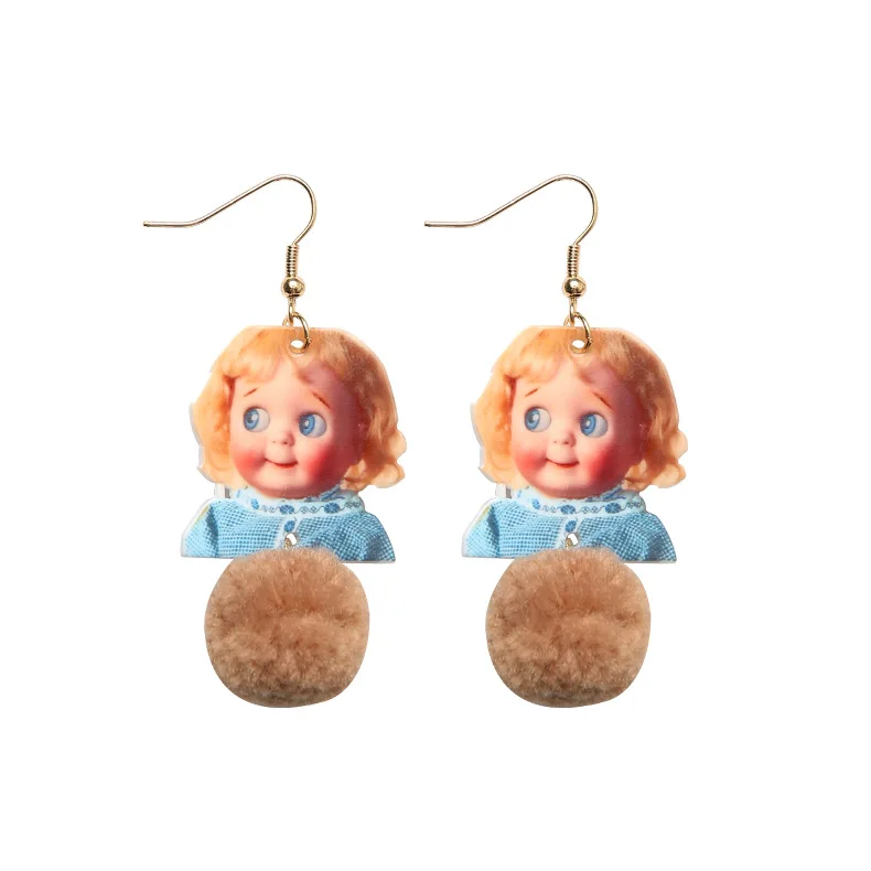 

Autumn and winter new funny face plush ball drop earrings for women brincos bijoux femme, retro cute big eyes doll earings joias