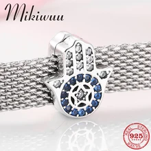 Серебро 925 пробы прозрачный и Синий Циркон рука Фатимы шармы-клипсы бусины ювелирные изделия изготовление подходят отражение Шарм женский браслет