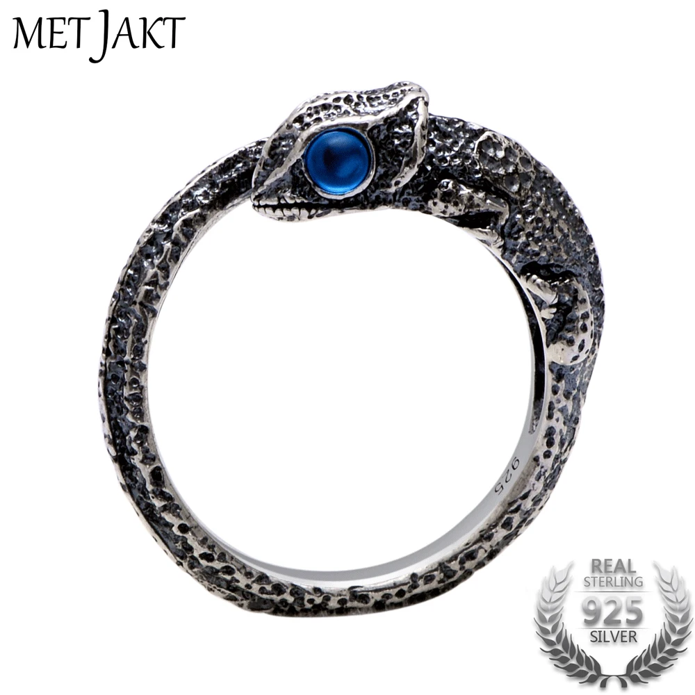 MetJakt Винтажное кольцо-Ящерица хамелеон с драгоценными камнями, цельное 925 тайское серебристое Открытое кольцо для мужчин и женщин, персонализированные ювелирные изделия