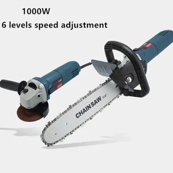 

1000W 220V 11000rpm 6 Speed Adjustable Electric 100 Angle Grinder Chainsaw Woodworking Cutting Chainsaw Bracket Change Grinder