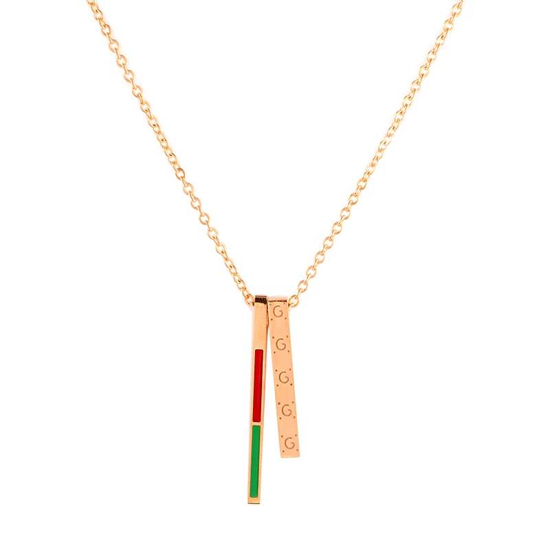 Women Stainless Steel Necklaces Long Strip Jewelry Colorful Trendy Stick Pendant Necklace Hollow Long Link Chain Collier Femme - Окраска металла: rose gold