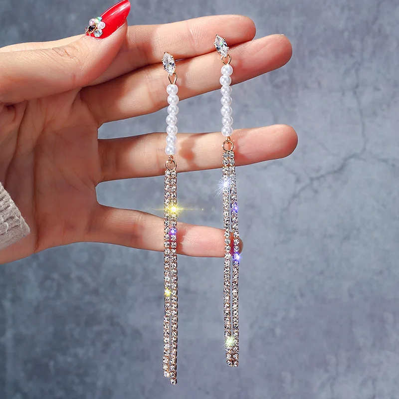 

New Arrival Metal Classic Geometric Women Dangle Earrings Fashion Pearl Long Tassel Earrings Korean Jewelry For Female