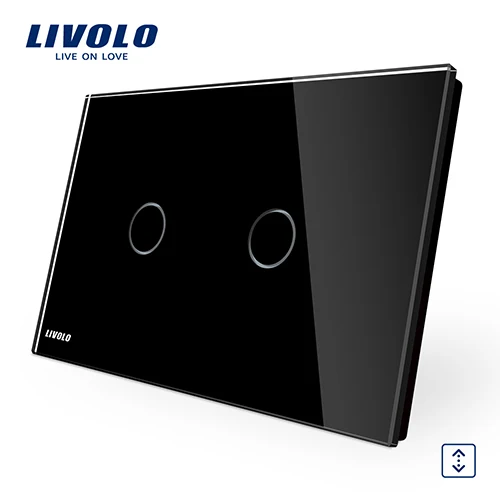 LIVOLO настенный выключатель, 110~ 250 В, стеклянная панель цвета слоновой кости, AU/US стандартный сенсорный переключатель занавески, глухой переключатель, 4 цвета, вверх и вниз - Цвет: Black