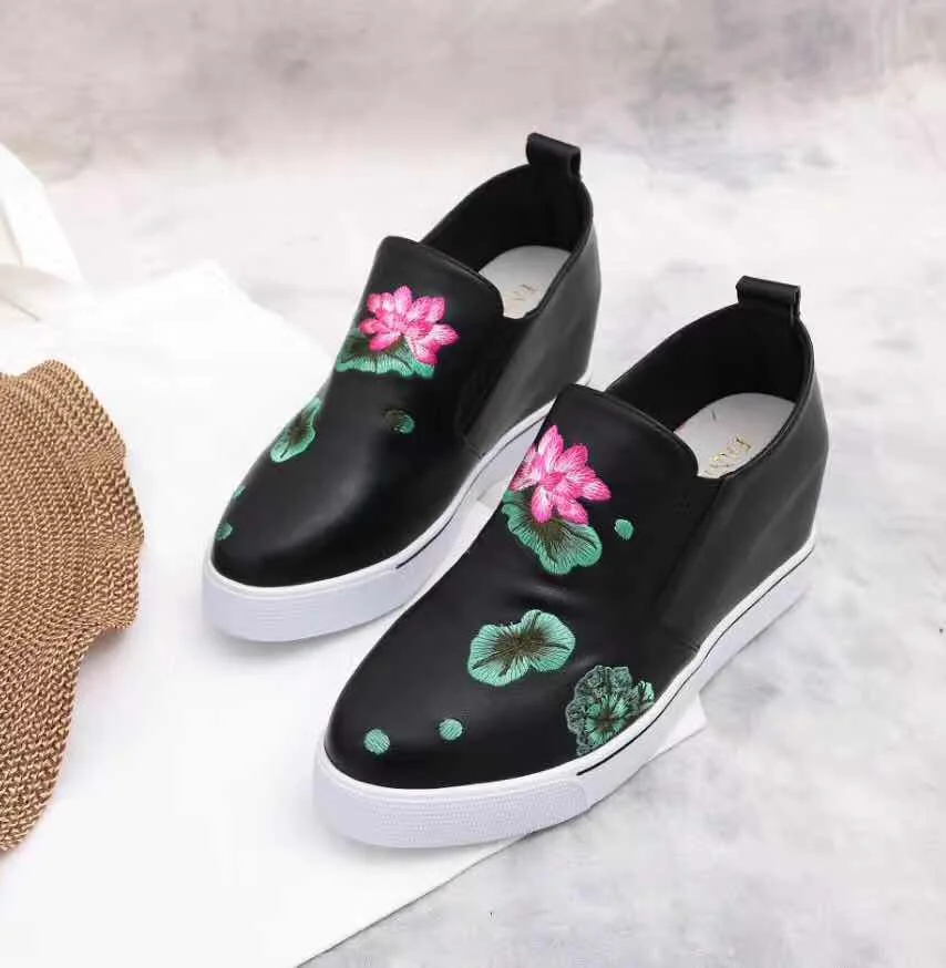 

2019 spring and autumn new national style leather single shoes wedge with women's shoes casual shoes leather increased