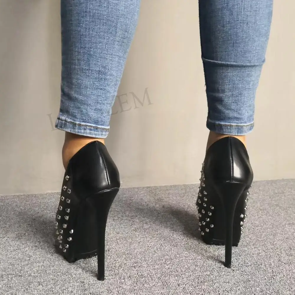 LAIGZEM 2020 Women Pumps Platform Stiletto Heels Punk Cool Rivets Summer Autumn Club Shoes Woman Zapatos Mujer Large Size 34-52 LAIGZEM 2020 Women Pumps Platform Stiletto Heels Punk Cool Rivets Summer Autumn Club Shoes Woman Zapatos Mujer Large Size 34-52