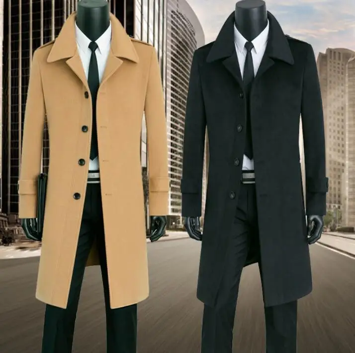 

Plus size S - 9XL casual woolen coat men thicken trench coats long sleeves overcoat mens cashmere coat england khaki black