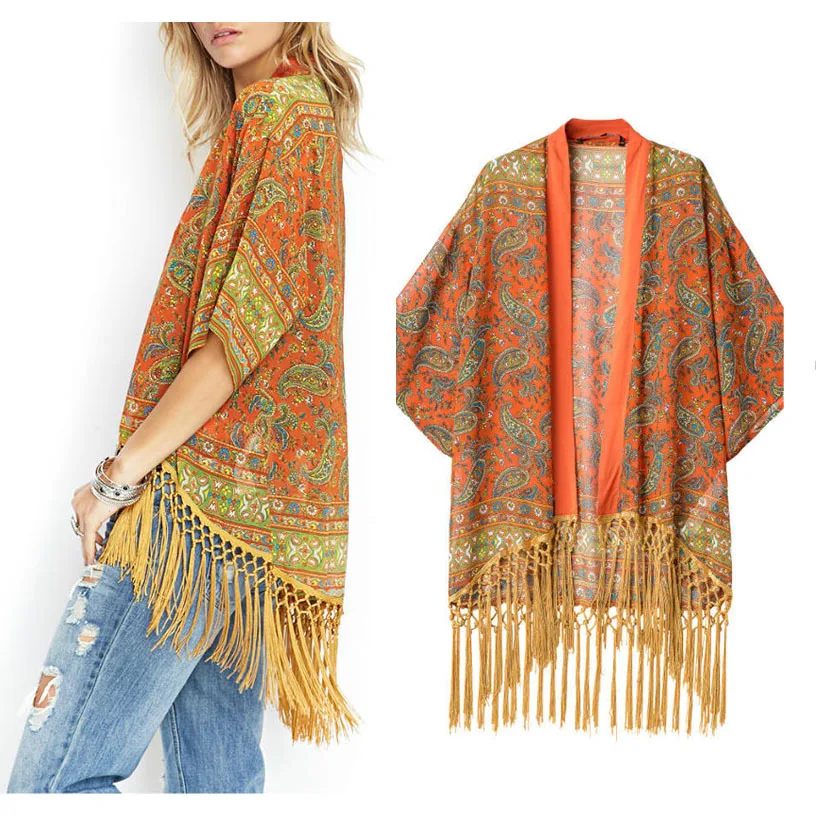 New European Style Women Kimono Loose Cardigans Tassel Decorated