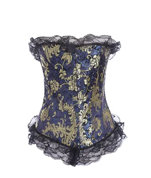 

Burlesque Corset Latex Waist Corsets Shapewear Bustier Gothic Steampunk Corselet Cincher Boned Lace Gold Floral