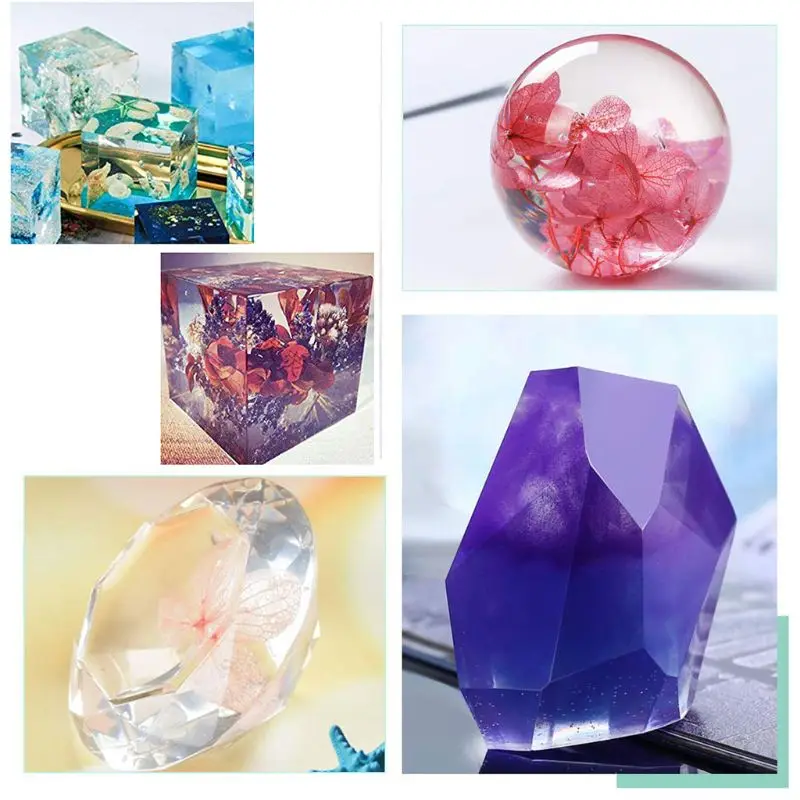 

1 Set Large Clear DIY Silicone Molds for Resin, Soap, Wax etc, Epoxy Resin Mold Including Cube, Pyramid,Sphere,Diamond, Stone R