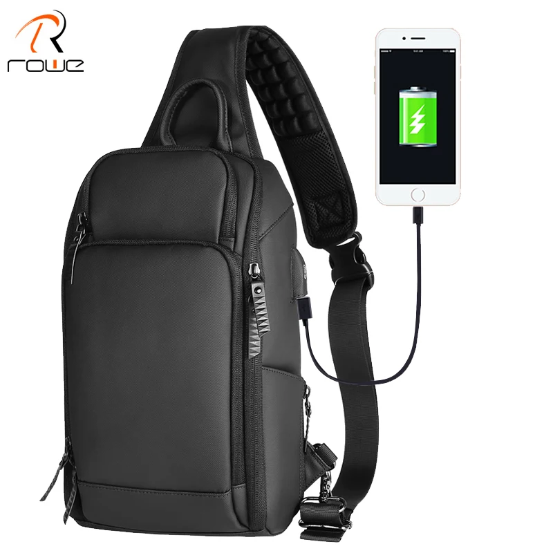 رو الأسود الصدر حزمة الرجال عارضة الكتف Crossbody حقيبة USB شحن حقيبة صدر للرجال طارد المياه السفر حقيبة ساعي الذكور الأزياء