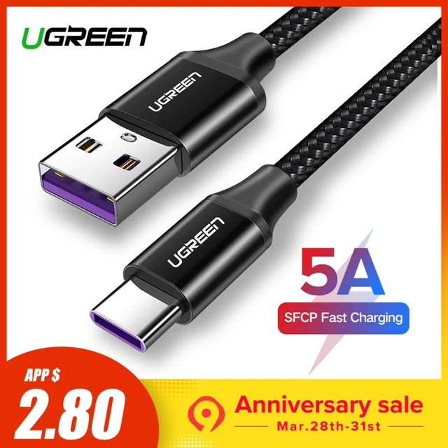 Ugreen USB C 5A перегружать Тип usb C кабель для huawei p20 lite быстрой зарядки Fast Зарядное устройство кабель для samsung S9 8 примечание 9