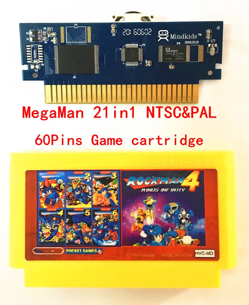 Для MegaMan1-6 RockMan1-6 73in1-NTSC& PAL Games картридж 60 контактов Желтый корпус игровой картридж