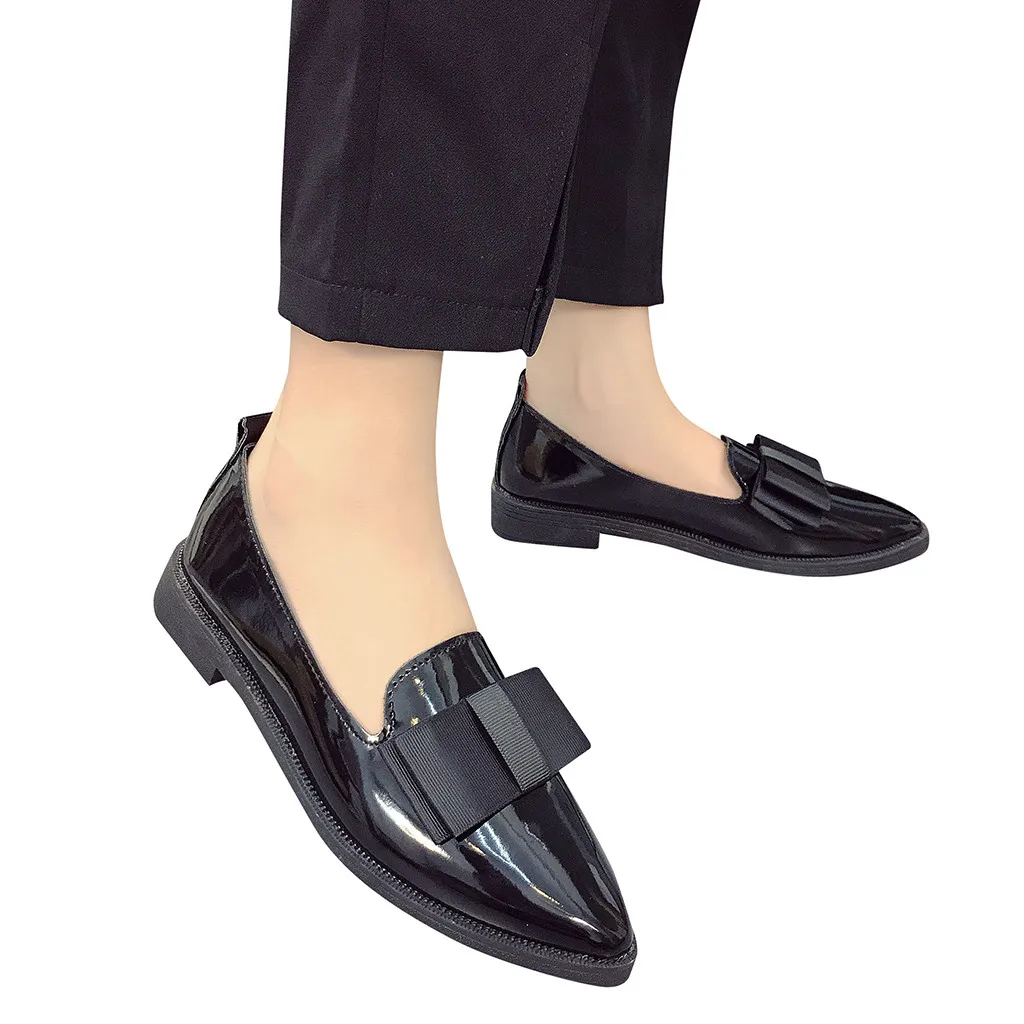 

Women platform shoes Ladies Flats Bow tie Leather Low Heels Slip On Pointed Toe summer Shoes Loafers calzado mujer