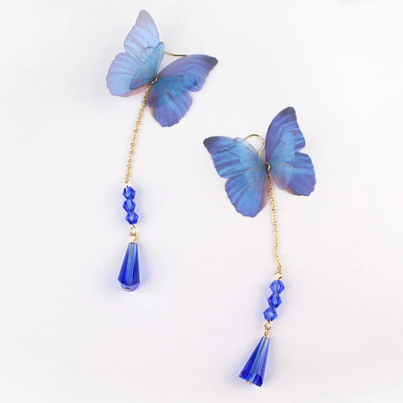 Голубая бабочка серьги-капли для женщин 2017 г. Модные ювелирной огранки дамы