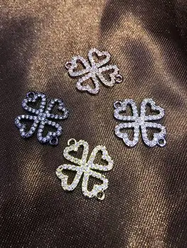 

2sets CZ Micro Crystal Pave Diamond Pendant 25-50mm Cross Clover Flower Jewelry Focal silver gold gunmetal stone Connector