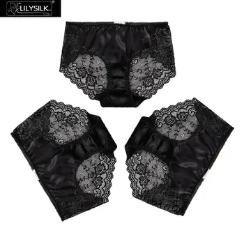

LilySilk Silk Panties 3 Pack Bikini Sexy Femine Lace Black Free Shipping