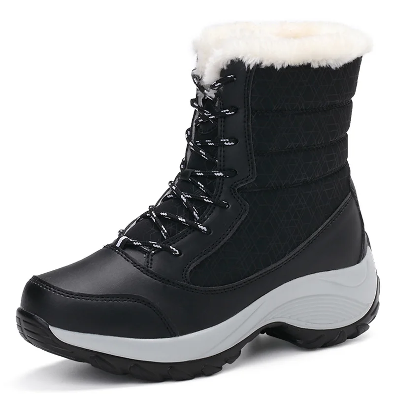 Размер 35-42, женские зимние ботинки г. Зимние теплые ботинки водонепроницаемые ботильоны для женщин на толстой подошве и платформе обувь из хлопка с толстым мехом - Цвет: black