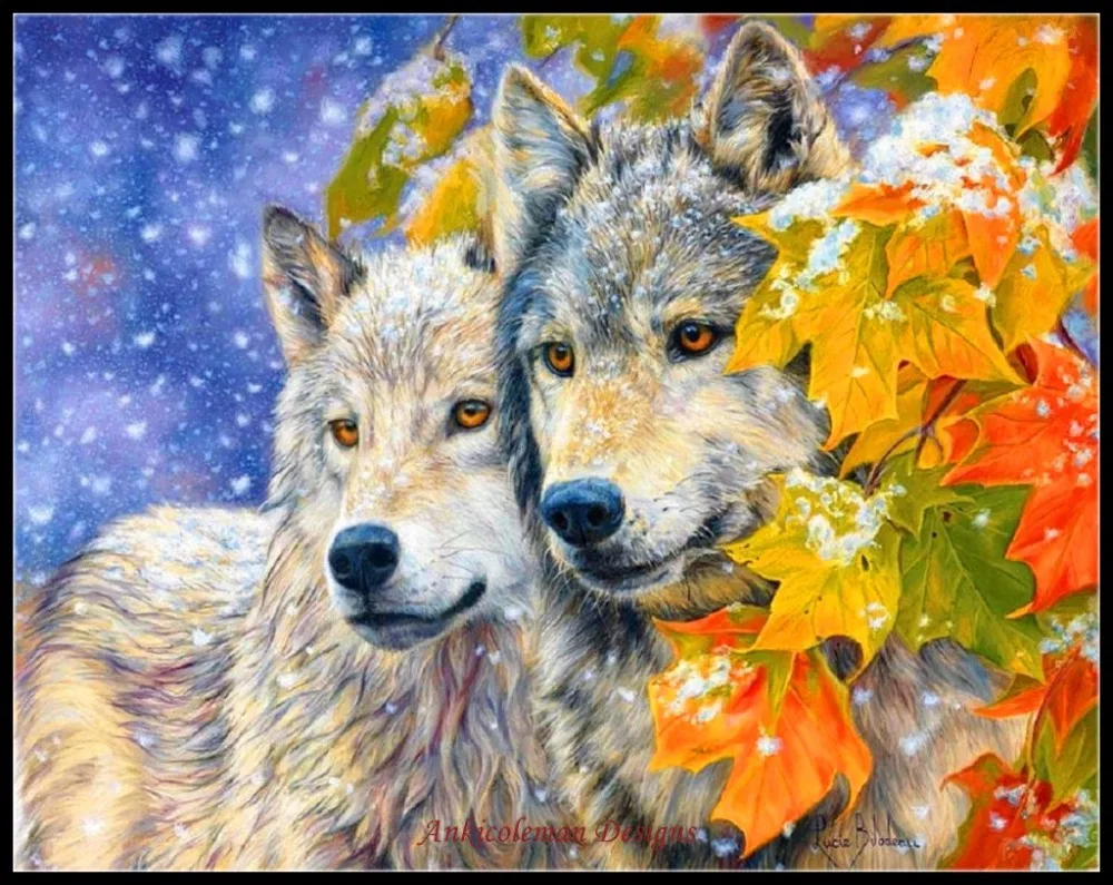 

Snow Wolves - Counted Cross Stitch Kits - DIY Handmade Needlework For Embroidery 14 ct Cross Stitch Sets DMC Color