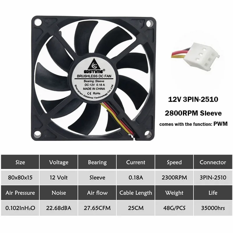 2 шт Gdstime чехол для компьютера вентилятор 80*80*15 мм 80 мм 8 см бесщеточный 24 в 12 В 5 в 8015 шар/рукав охлаждающий вентилятор для процессора ПК вентилятор для ноутбука - Цвет лезвия: 12V 3PIN Sleeve